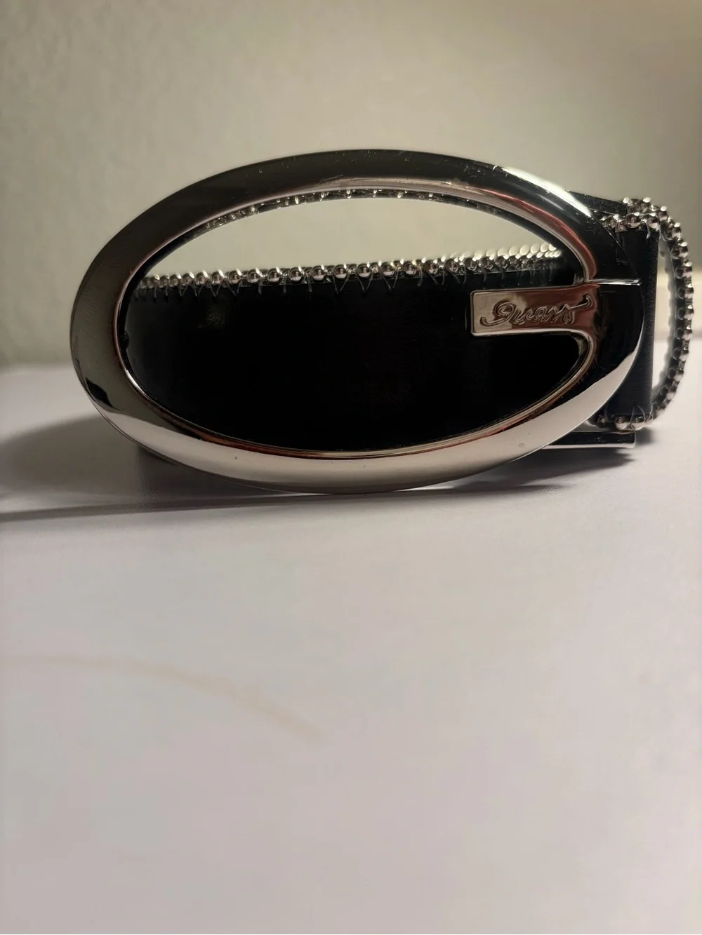 Guess Black synthetic Leather Belt with Silver Oval G Buckle